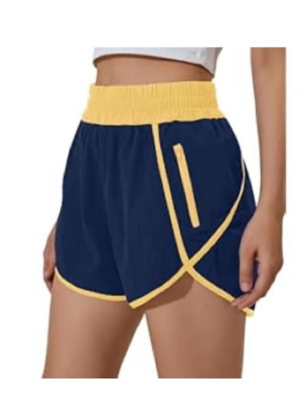 Navy and Yellow High-Waist Athletic Shorts
